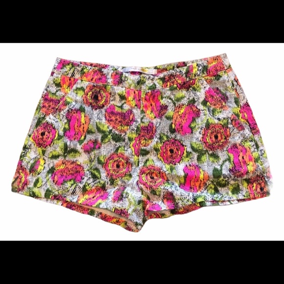 Zara Trafaluc Neon Floral Rose Shorts Size XS - Picture 2 of 4